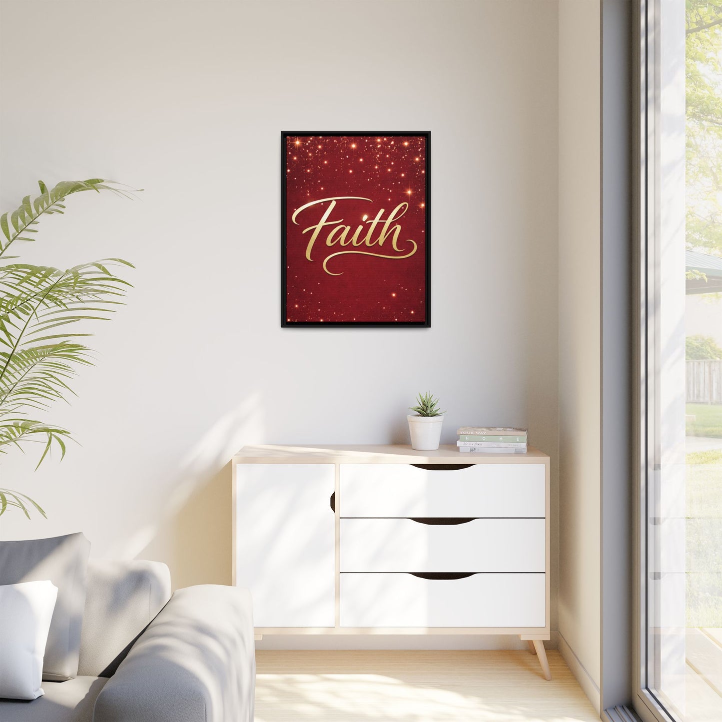 Faith Wall Art Canvas — Framed Red & Gold Holiday Print