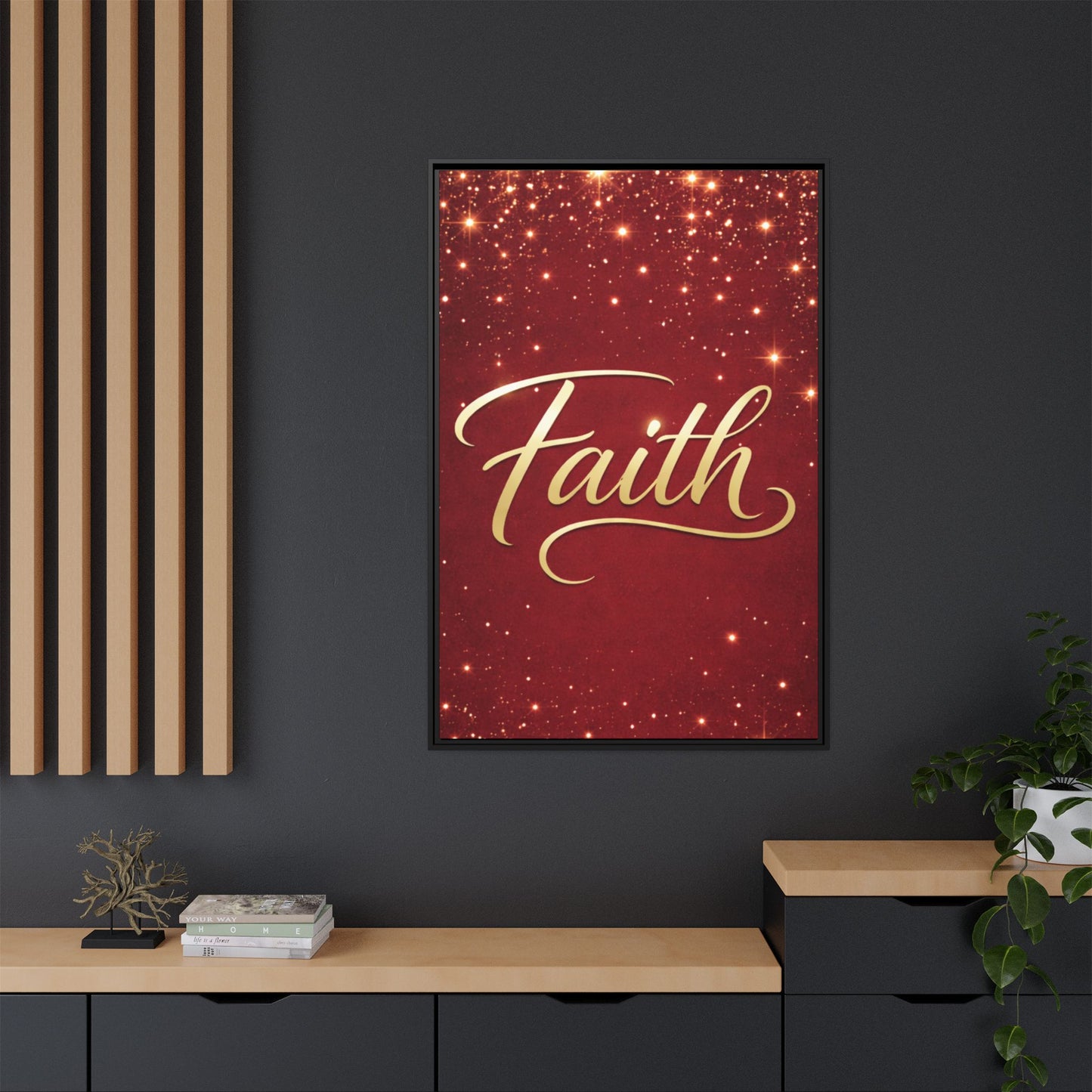 Faith Wall Art Canvas — Framed Red & Gold Holiday Print