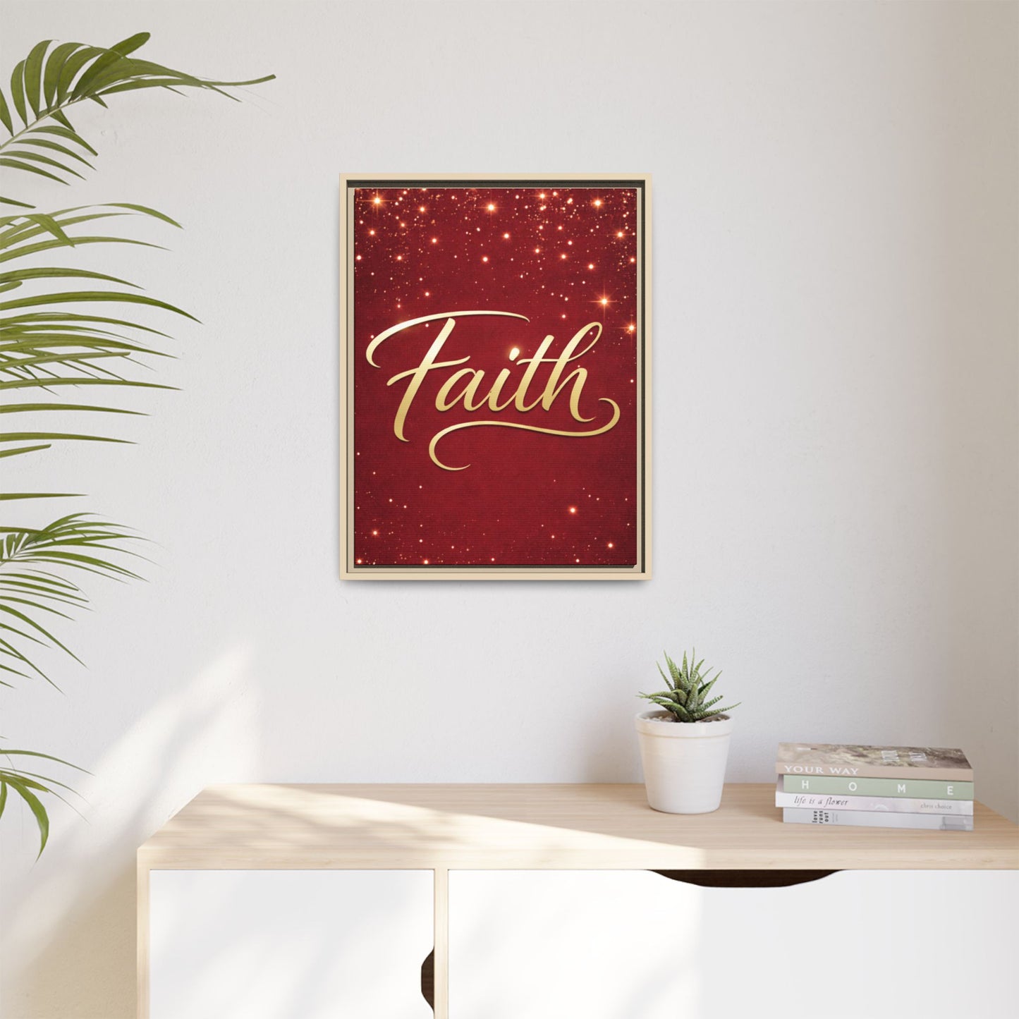 Faith Wall Art Canvas — Framed Red & Gold Holiday Print