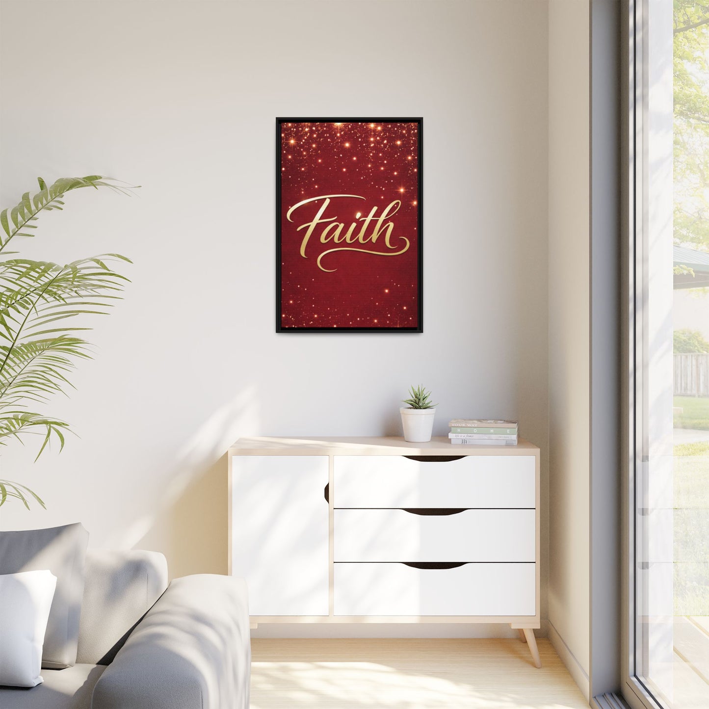 Faith Wall Art Canvas — Framed Red & Gold Holiday Print