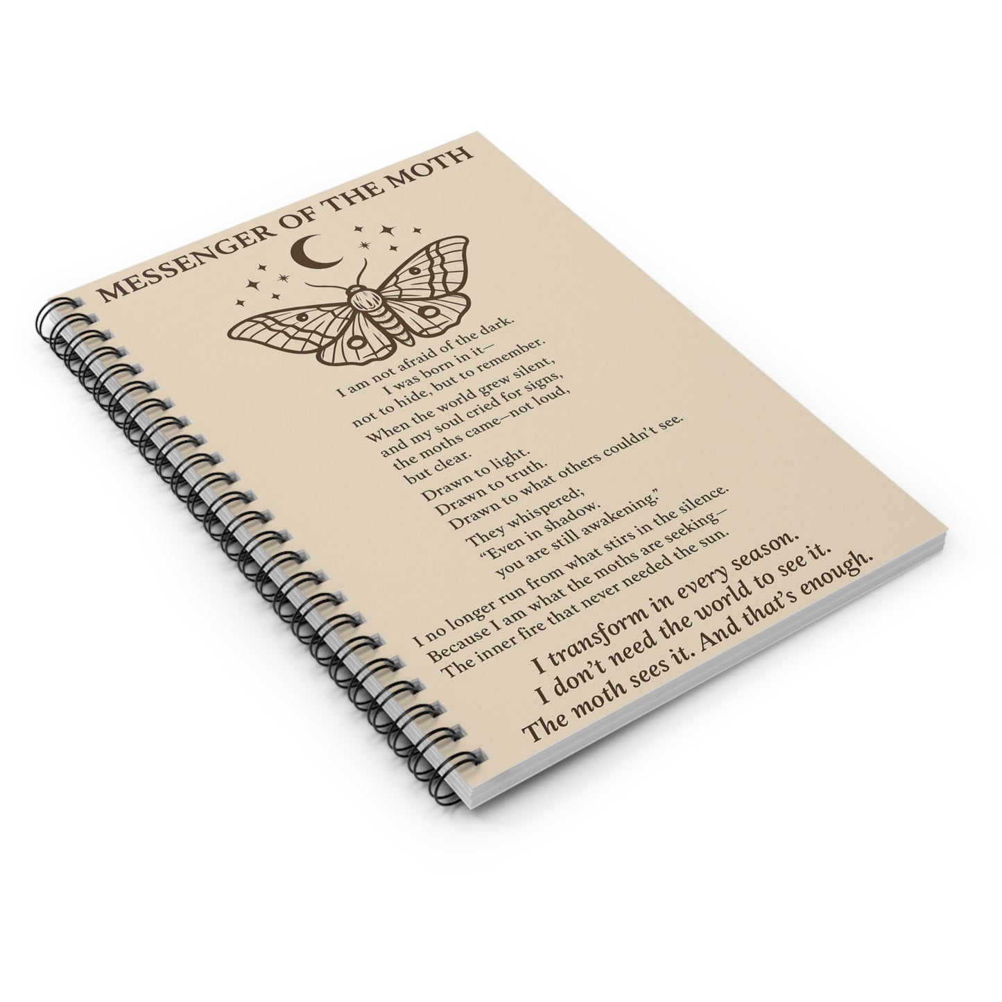 Messenger of the Moth Spiral Notebook | Ruled Lined Journal, Moth Poem Cover