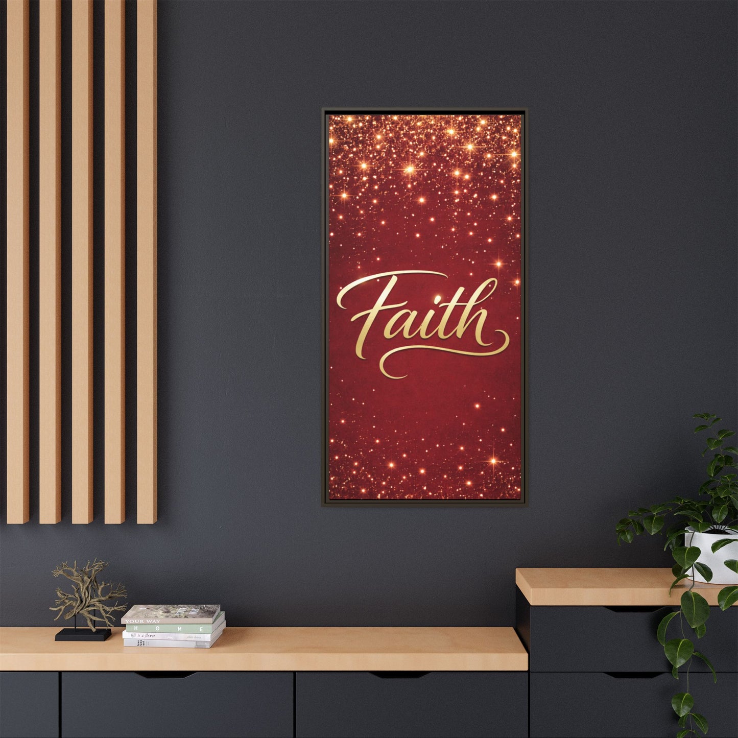 Faith Wall Art Canvas — Framed Red & Gold Holiday Print