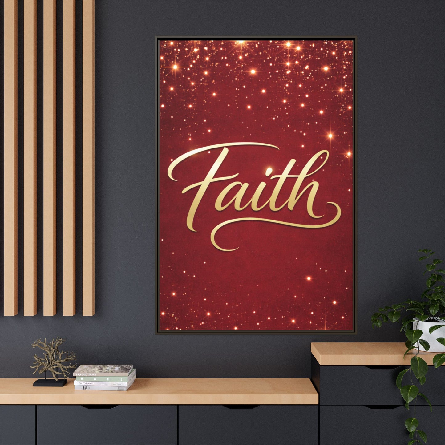 Faith Wall Art Canvas — Framed Red & Gold Holiday Print