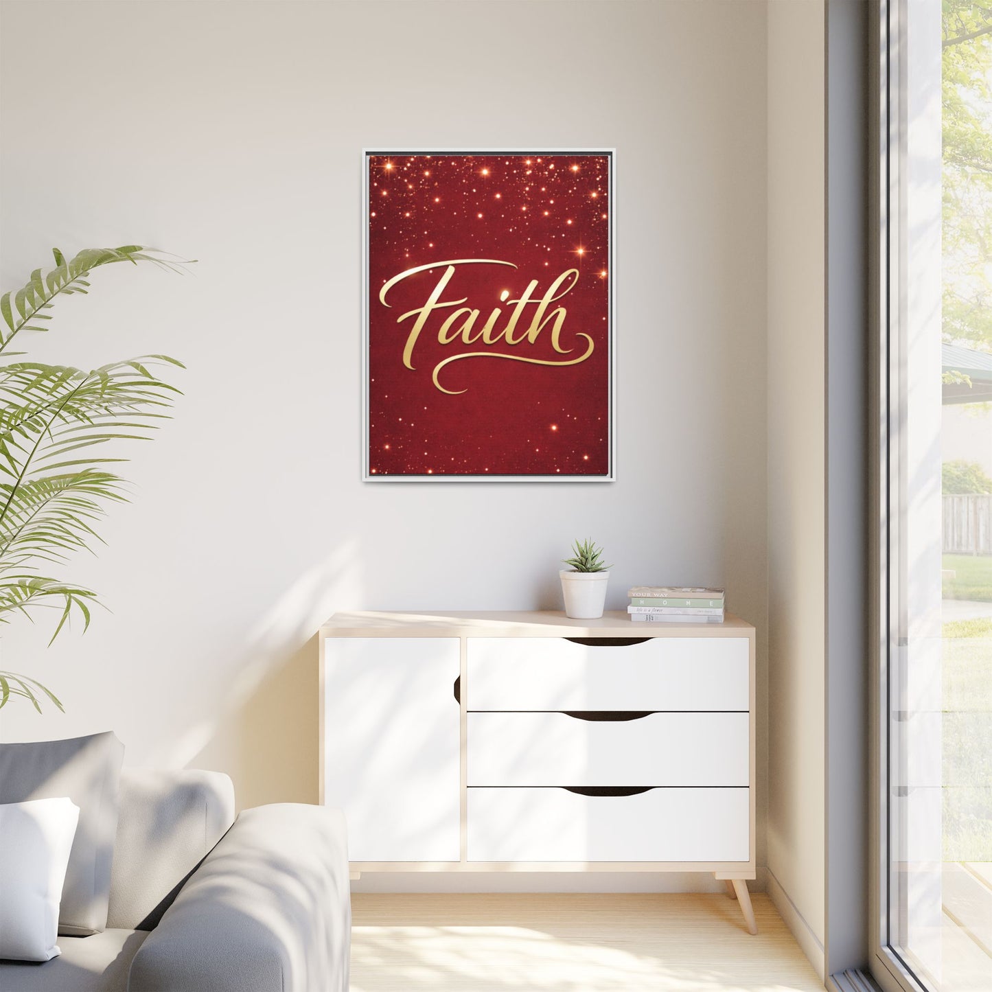 Faith Wall Art Canvas — Framed Red & Gold Holiday Print