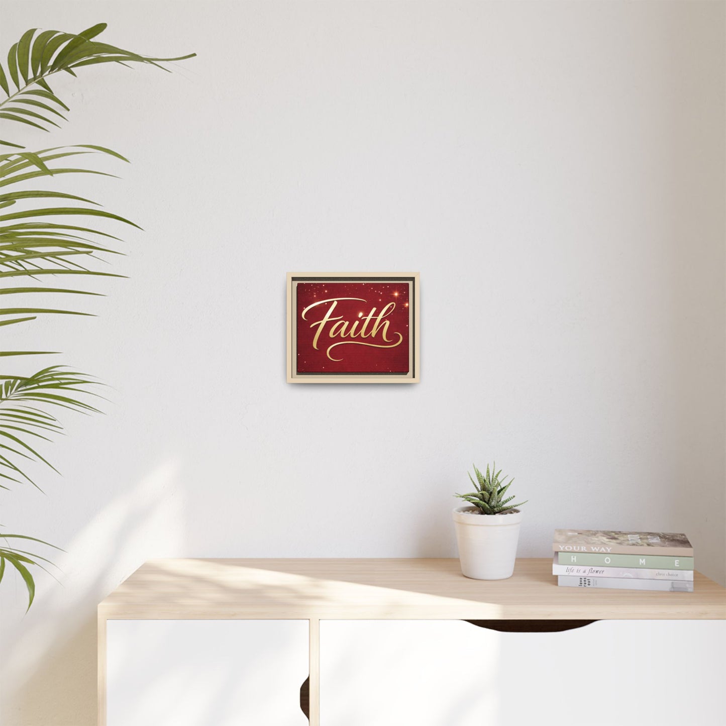 Faith Wall Art Canvas — Framed Red & Gold Holiday Print