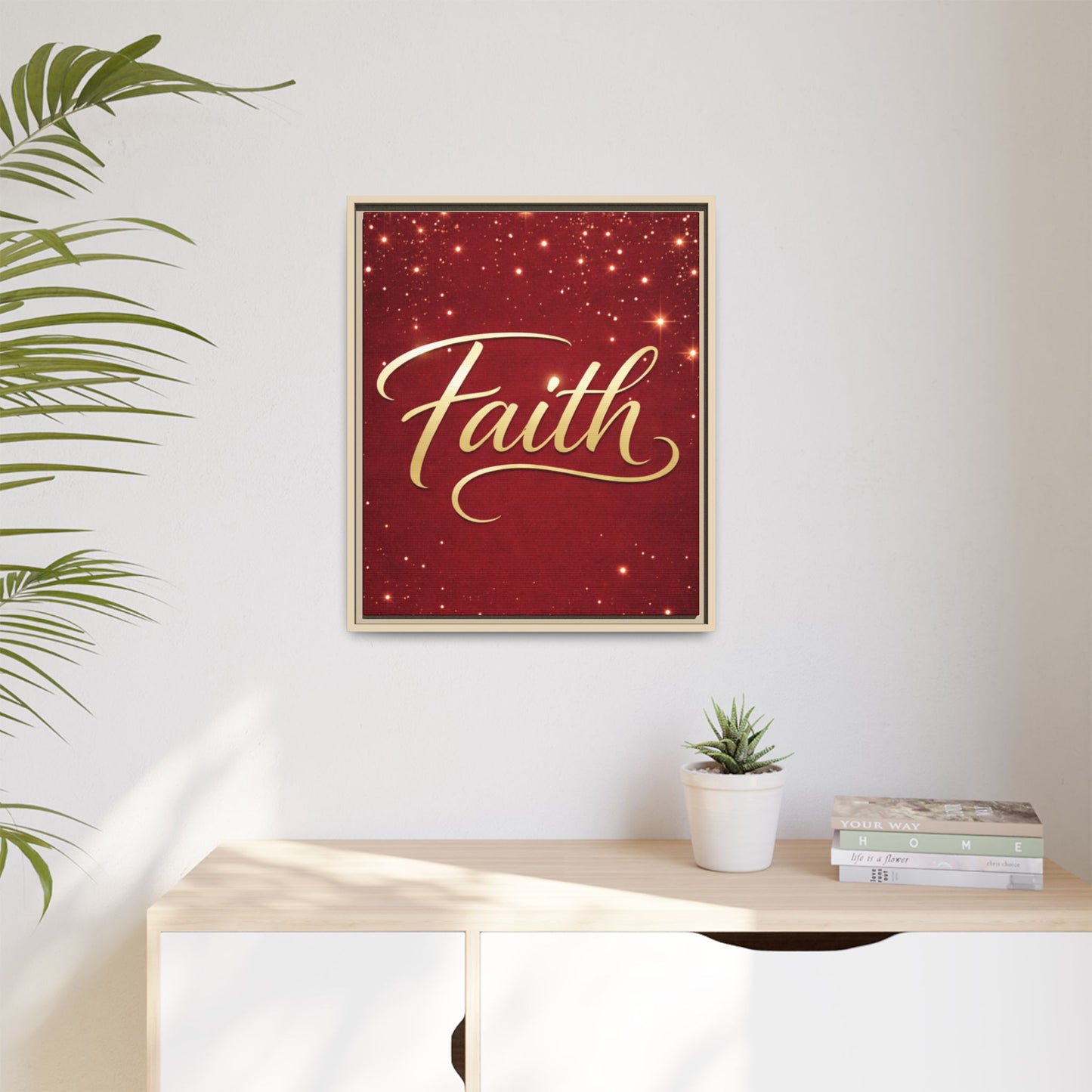 Faith Wall Art Canvas — Framed Red & Gold Holiday Print