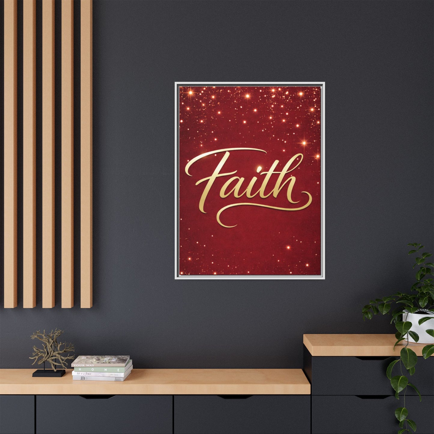 Faith Wall Art Canvas — Framed Red & Gold Holiday Print