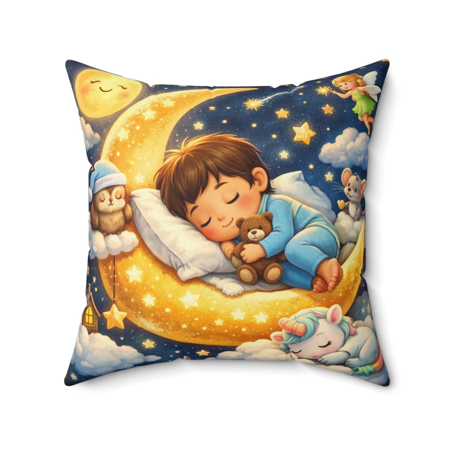Sleeping Baby on Moon Pillow | Nursery Throw Pillow, Kids Bedroom Decor