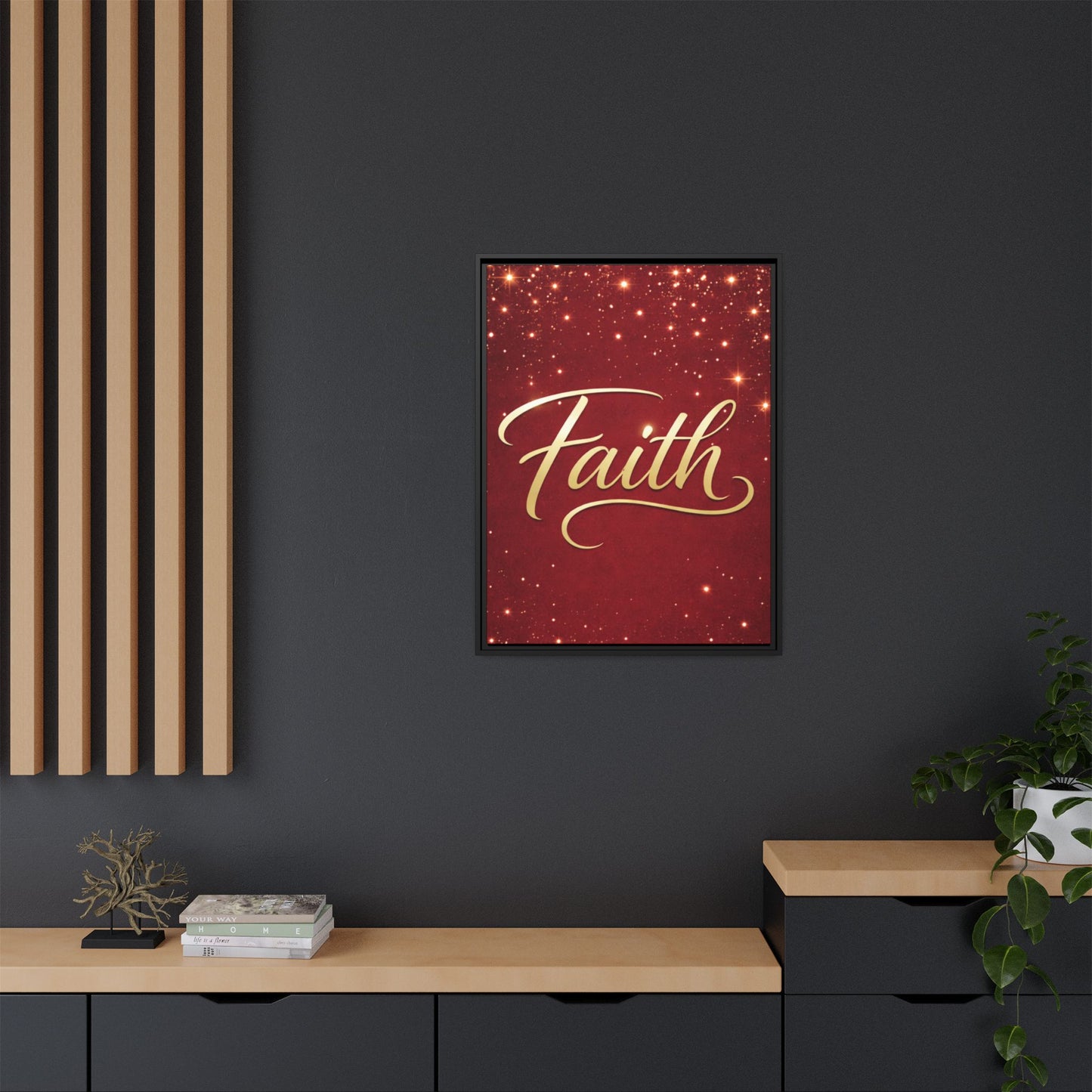 Faith Wall Art Canvas — Framed Red & Gold Holiday Print