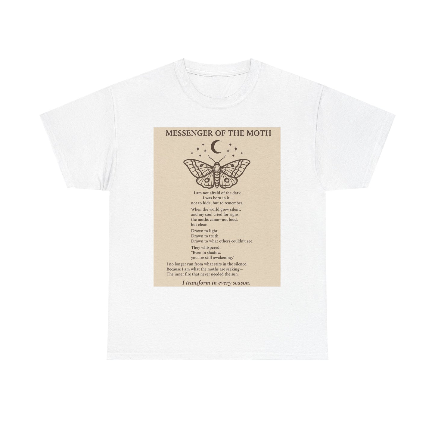 Messenger of the Moth Tee – Poem & Moth Illustration Spiritual Graphic T-Shirt
