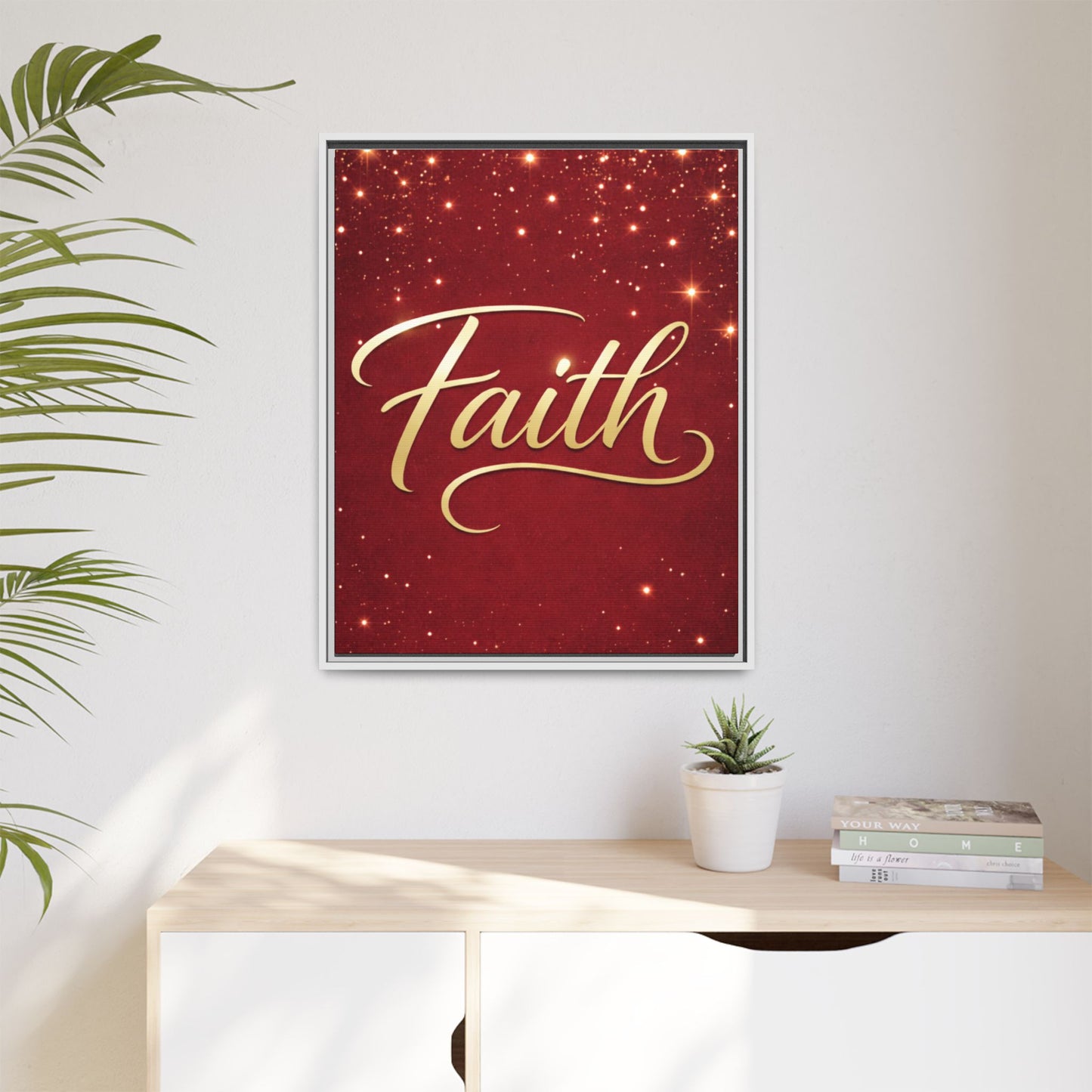 Faith Wall Art Canvas — Framed Red & Gold Holiday Print