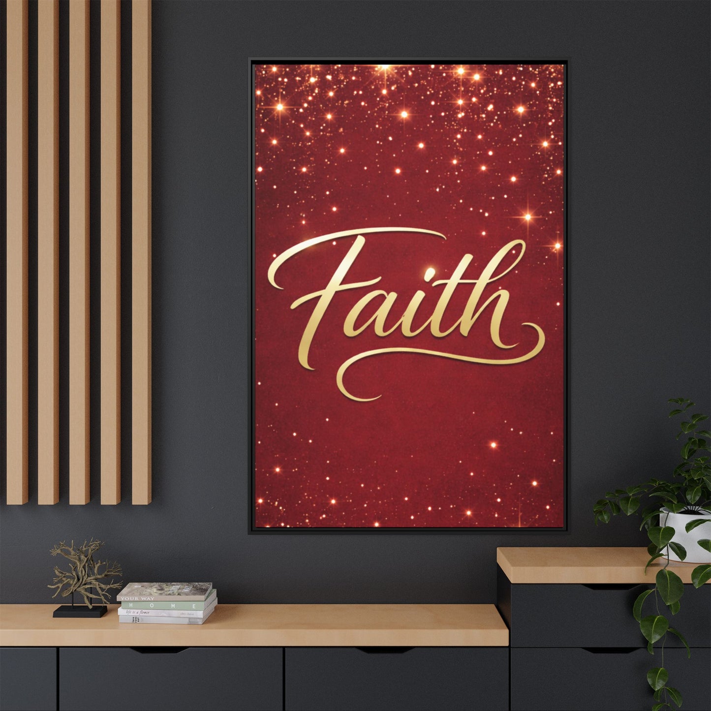 Faith Wall Art Canvas — Framed Red & Gold Holiday Print