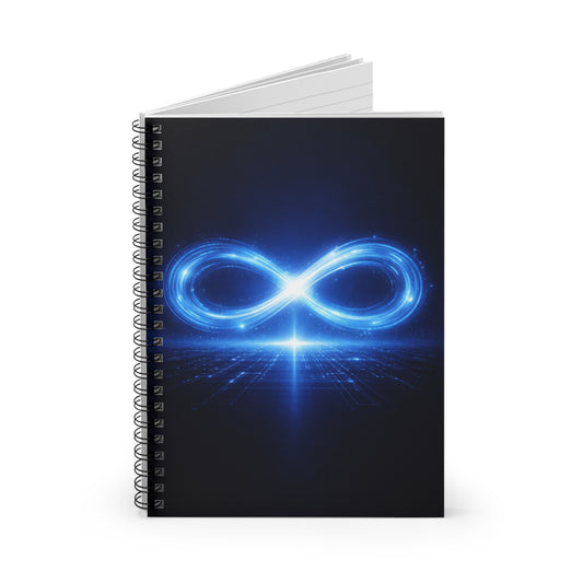Blue Glowing Infinity Symbol Spiral Notebook | Ruled