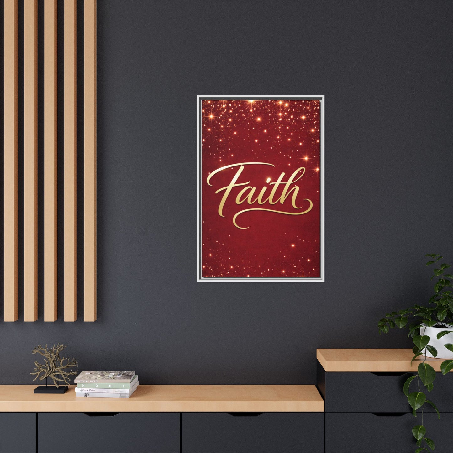 Faith Wall Art Canvas — Framed Red & Gold Holiday Print