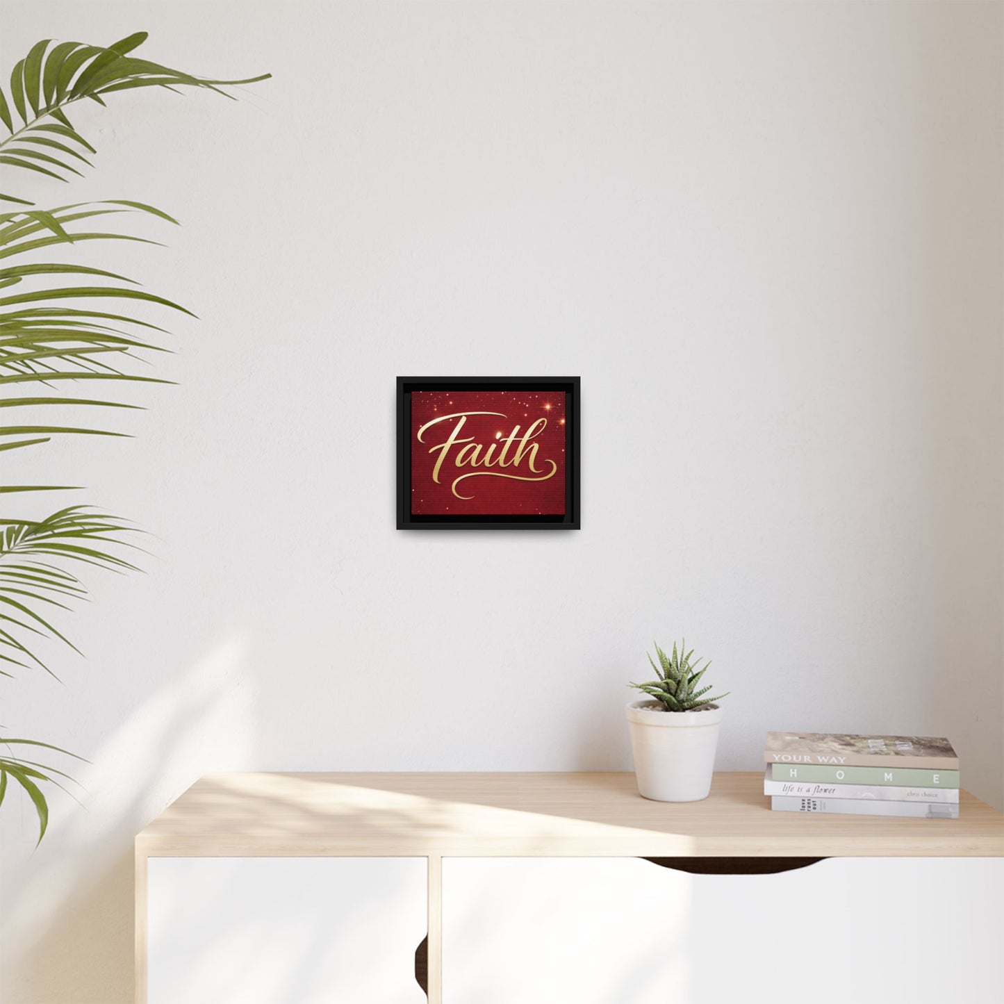 Faith Wall Art Canvas — Framed Red & Gold Holiday Print