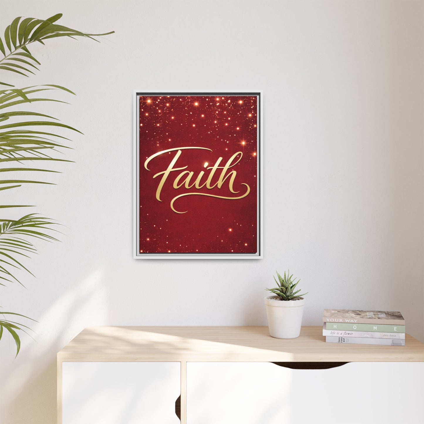 Faith Wall Art Canvas — Framed Red & Gold Holiday Print