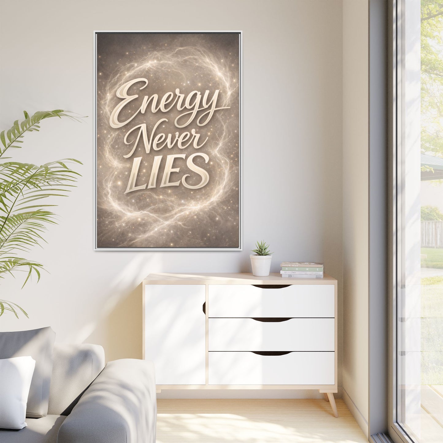 Framed Matte Canvas Wall Art — “Energy Never Lies” Inspirational Quote