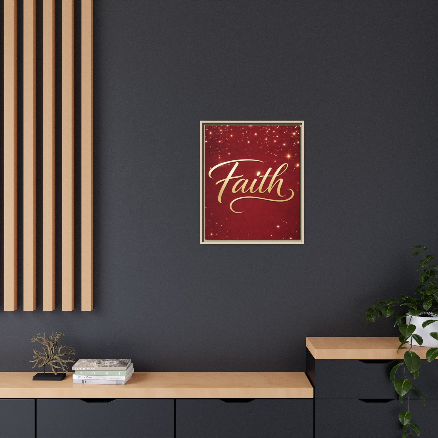 Faith Wall Art Canvas — Framed Red & Gold Holiday Print