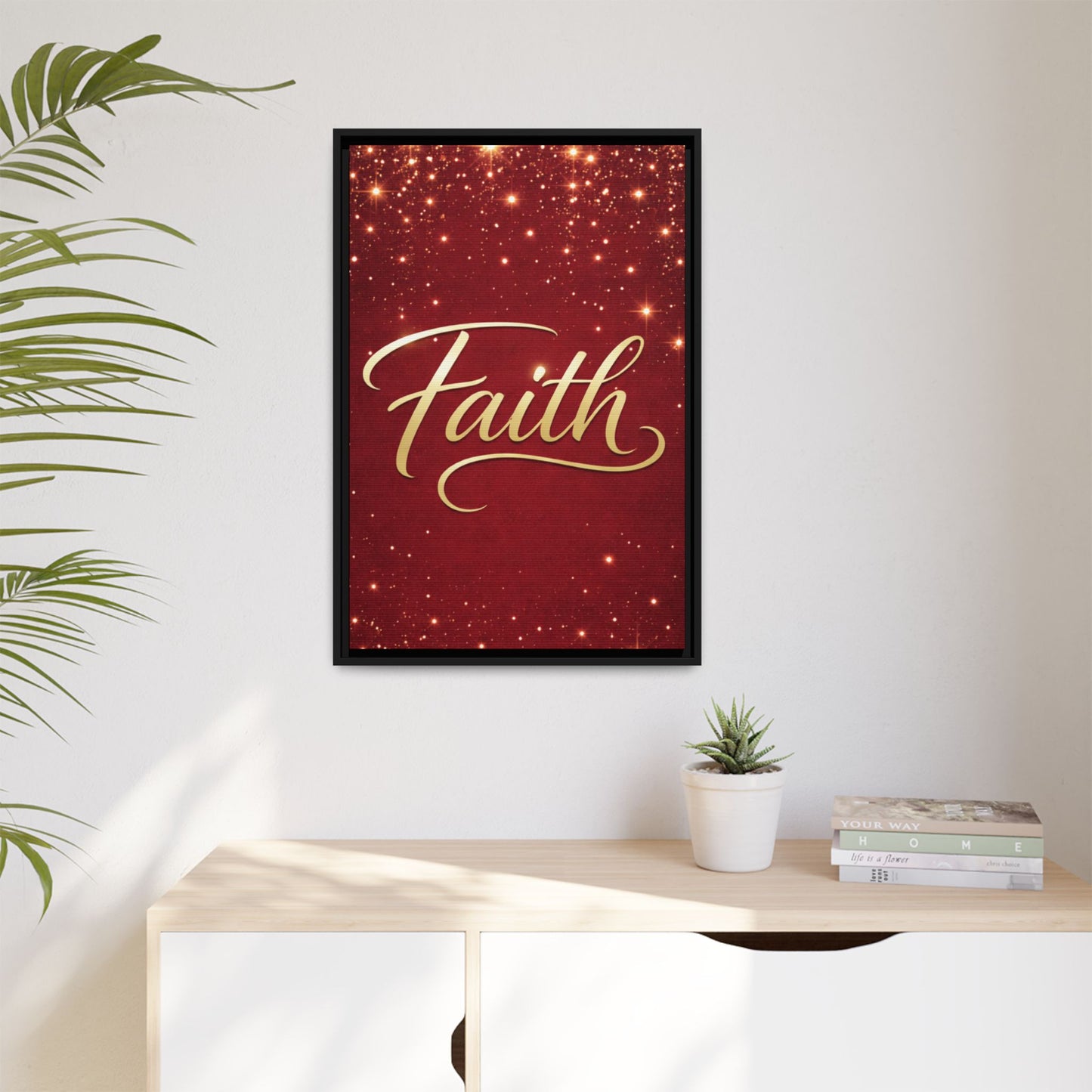 Faith Wall Art Canvas — Framed Red & Gold Holiday Print