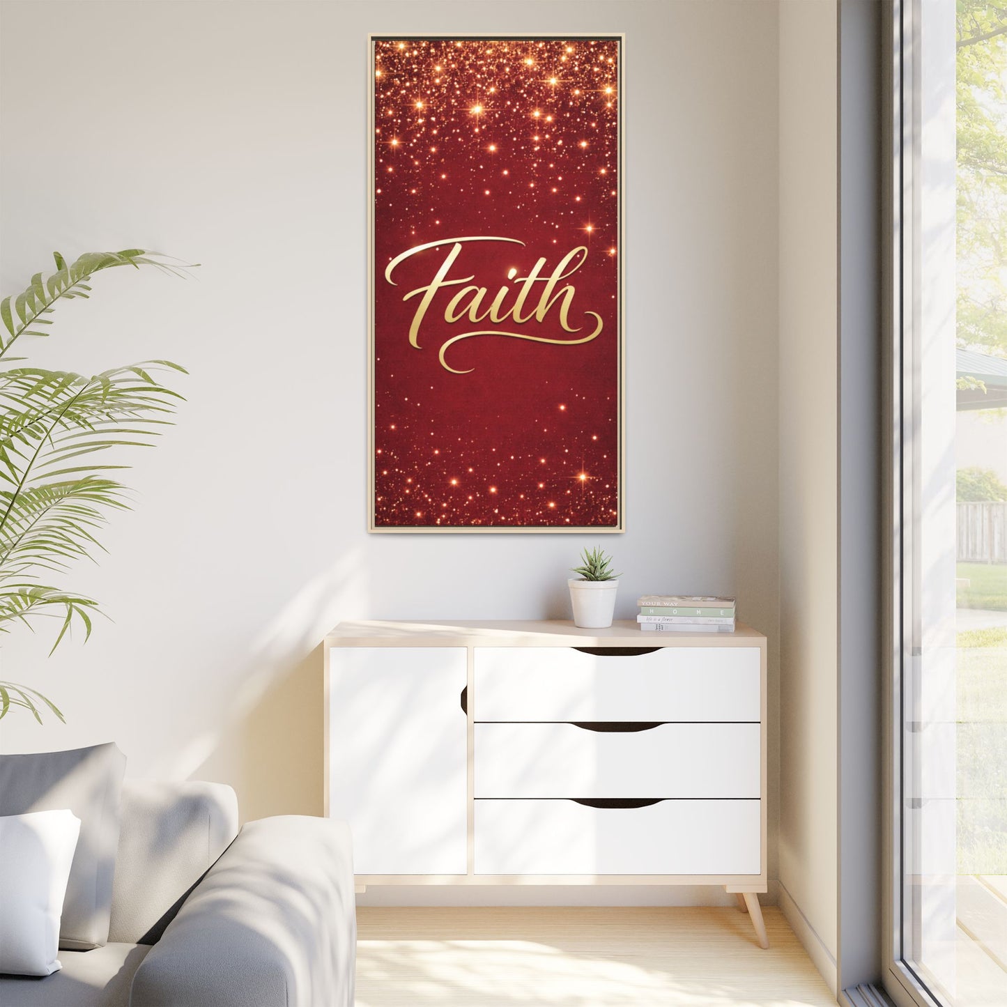 Faith Wall Art Canvas — Framed Red & Gold Holiday Print