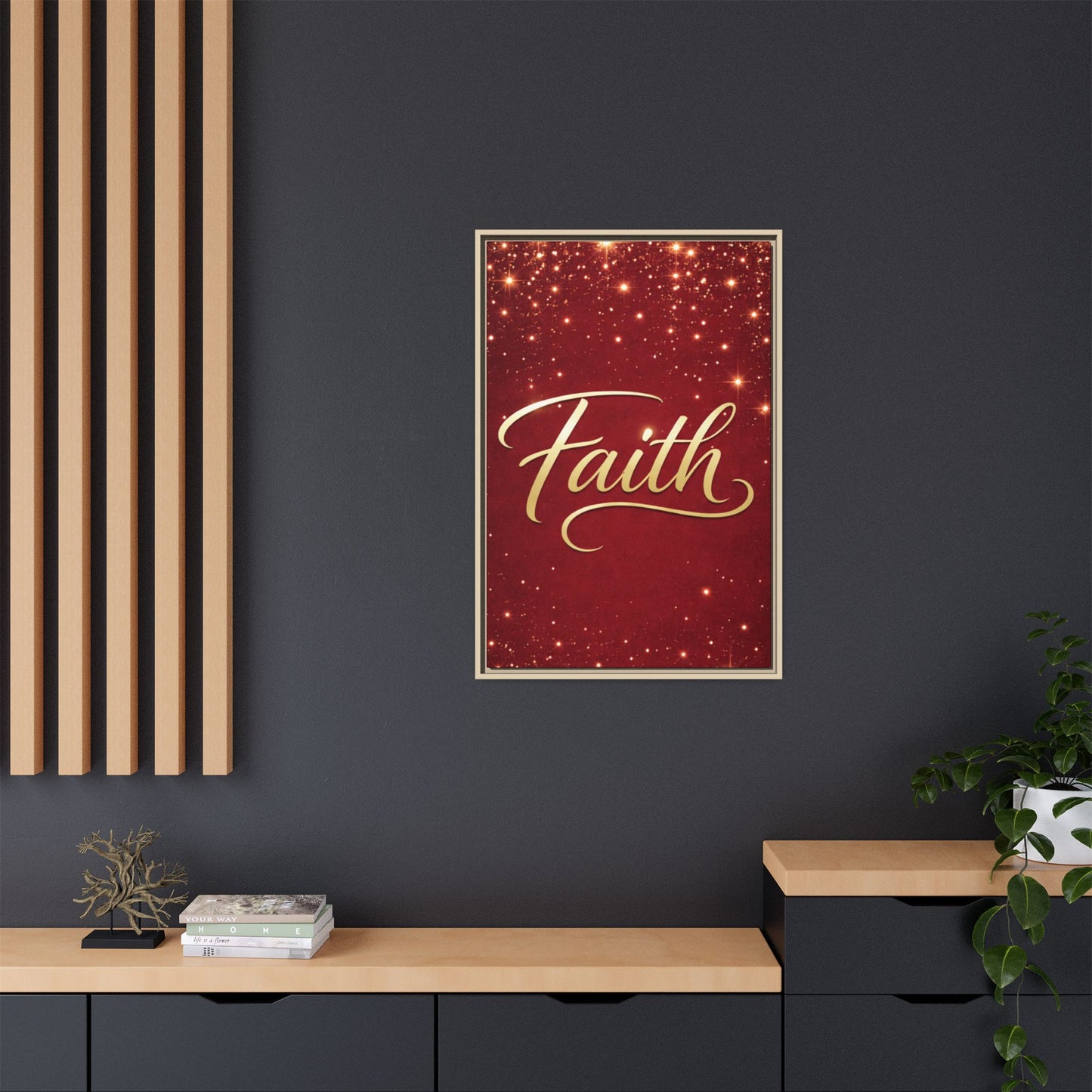 Faith Wall Art Canvas — Framed Red & Gold Holiday Print