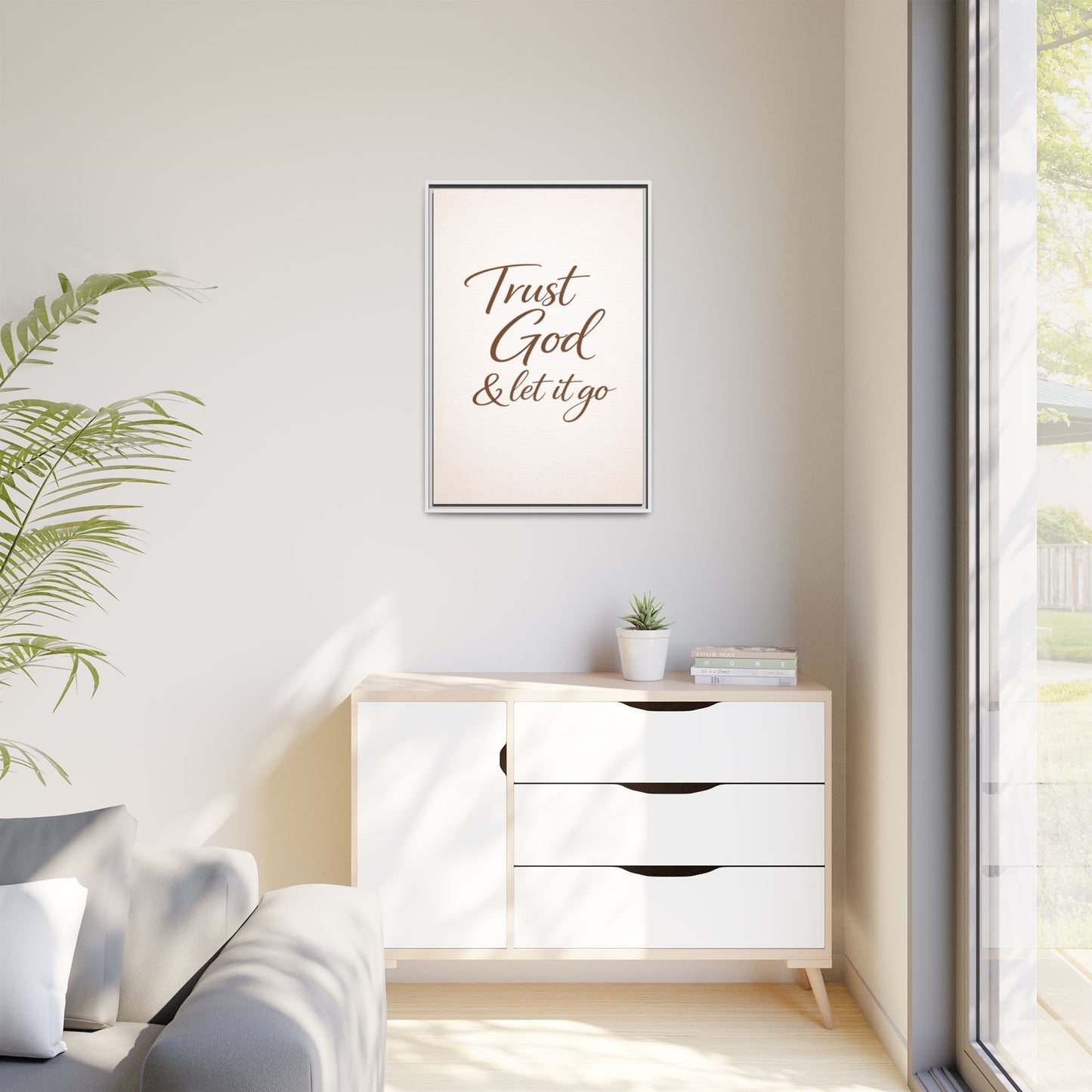 Framed Canvas Wall Art — "Trust God & Let It Go" Inspirational Quote