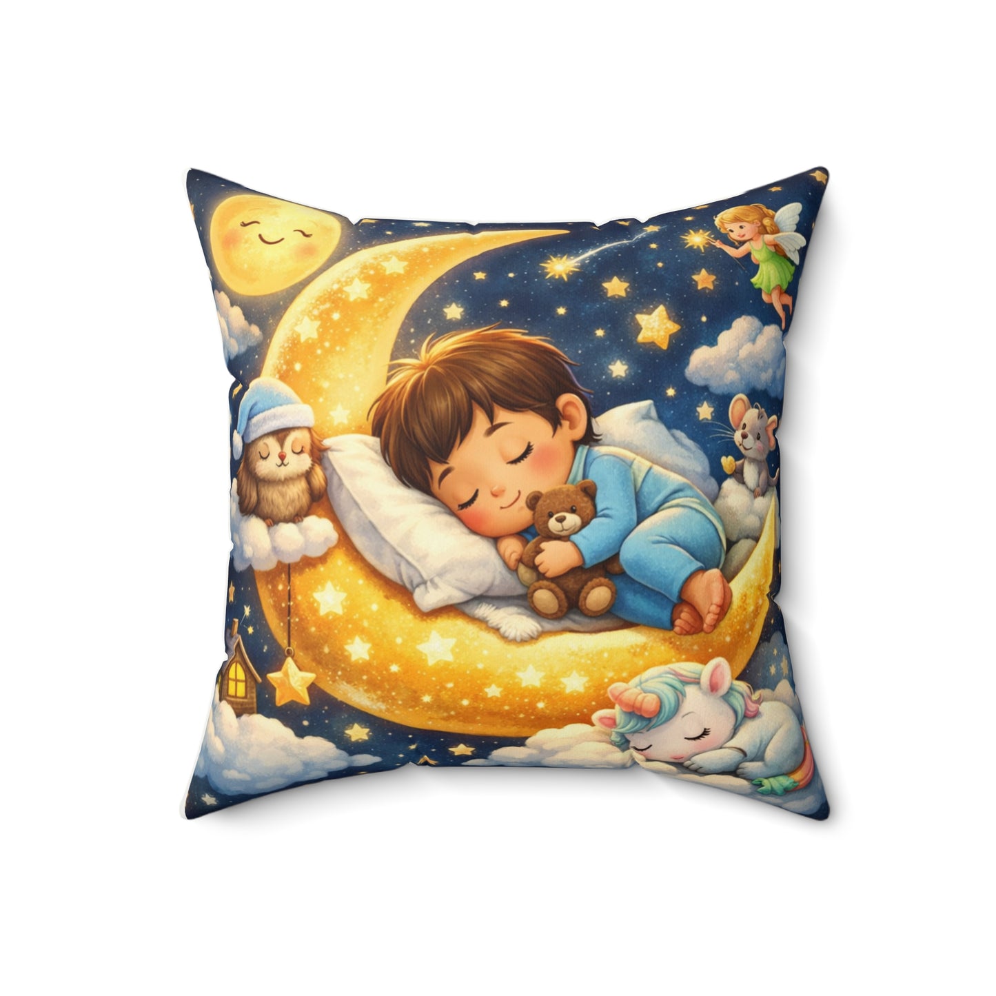 Sleeping Baby on Moon Pillow | Nursery Throw Pillow, Kids Bedroom Decor