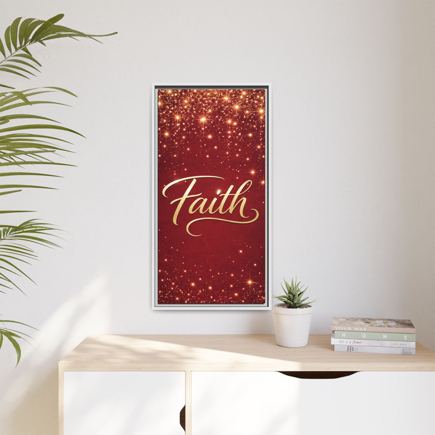 Faith Wall Art Canvas — Framed Red & Gold Holiday Print