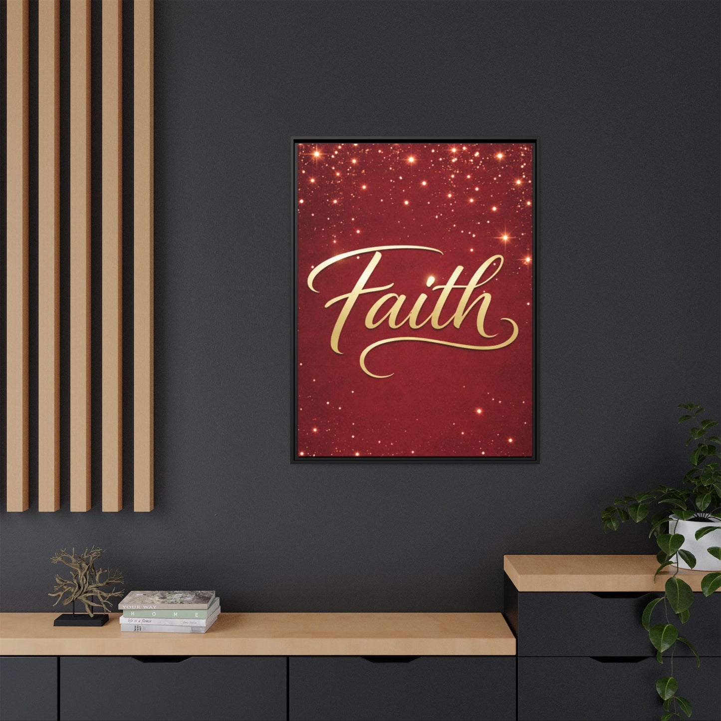 Faith Wall Art Canvas — Framed Red & Gold Holiday Print