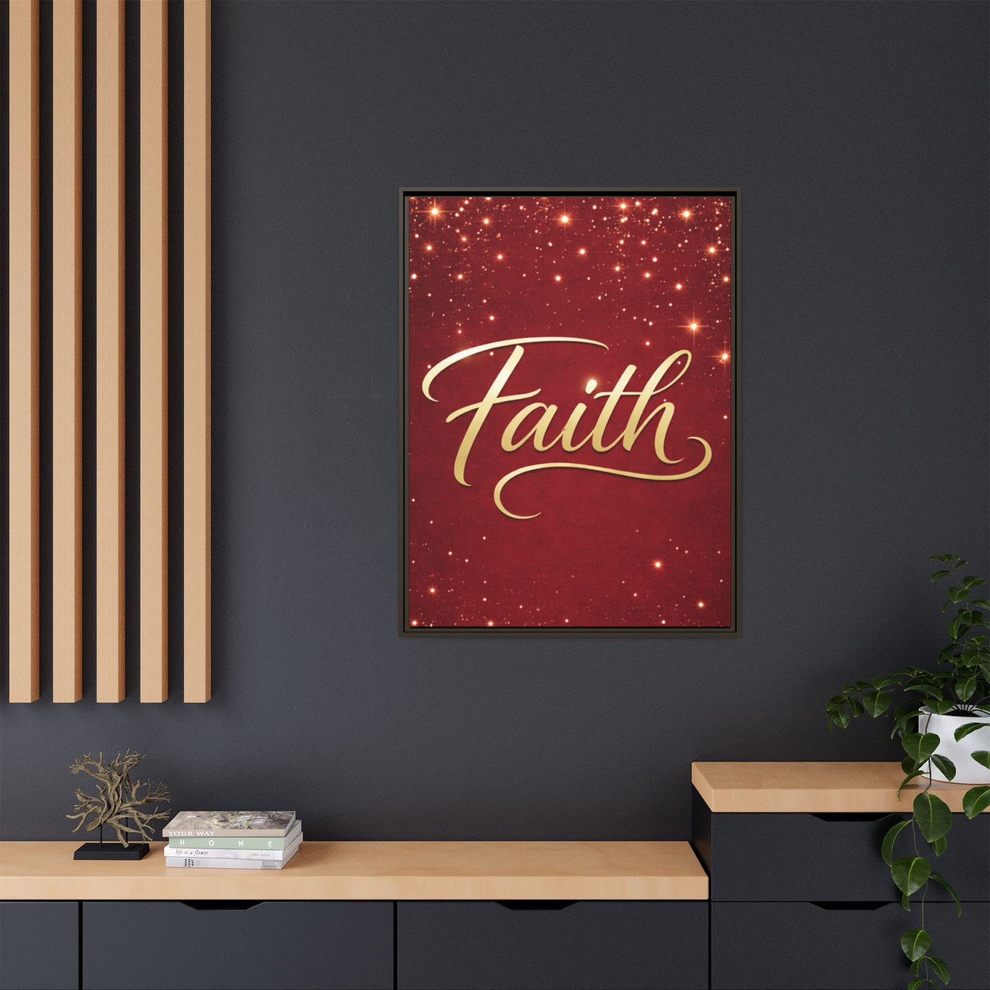 Faith Wall Art Canvas — Framed Red & Gold Holiday Print