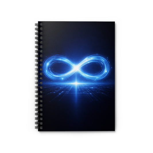 Blue Glowing Infinity Symbol Spiral Notebook | Ruled