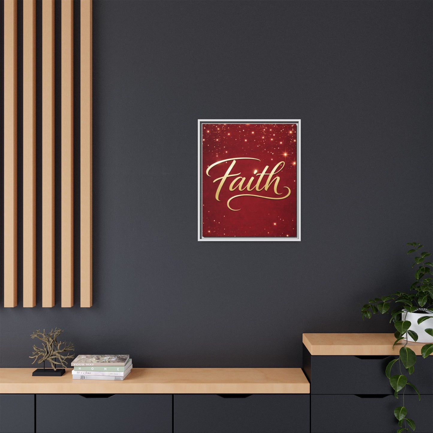 Faith Wall Art Canvas — Framed Red & Gold Holiday Print