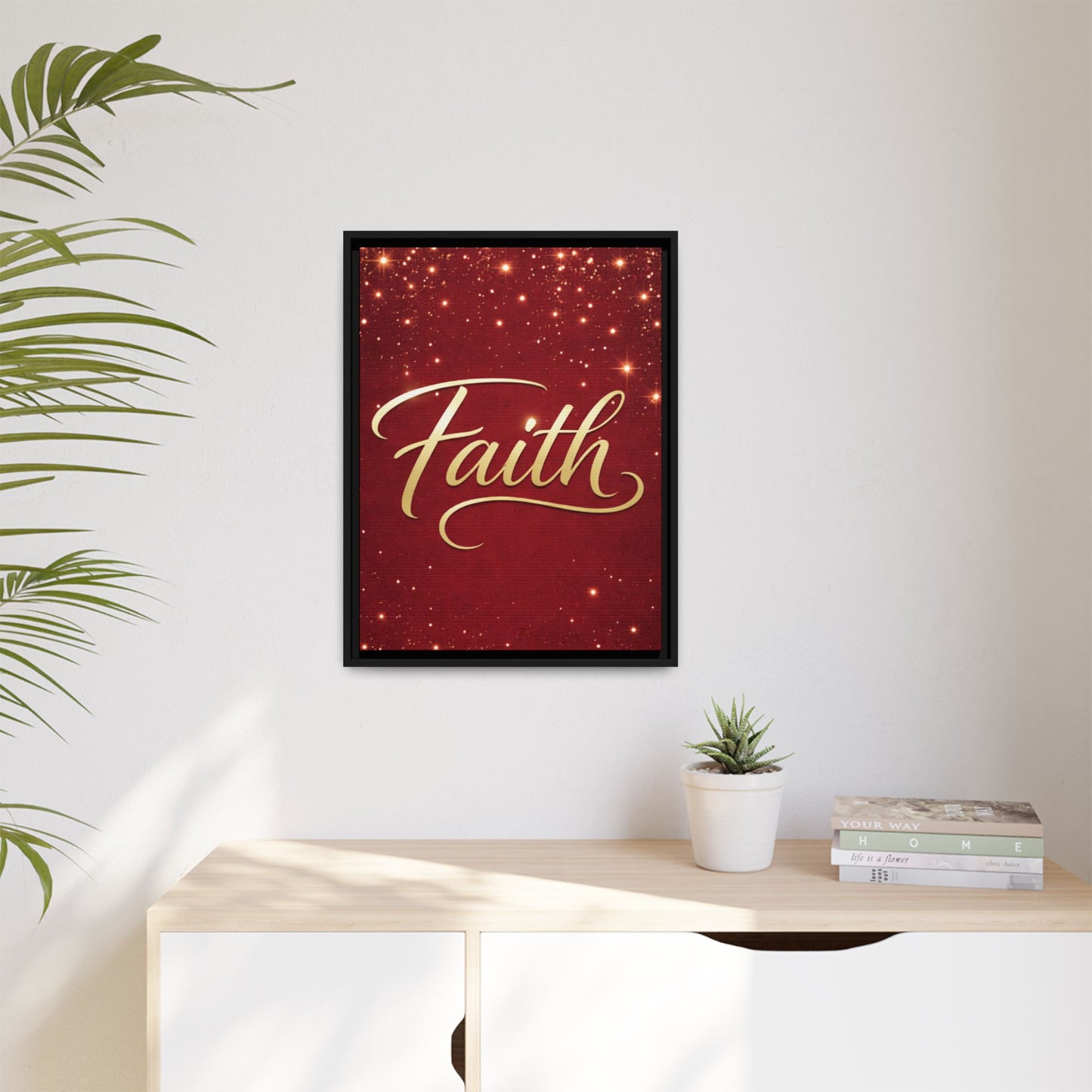 Faith Wall Art Canvas — Framed Red & Gold Holiday Print