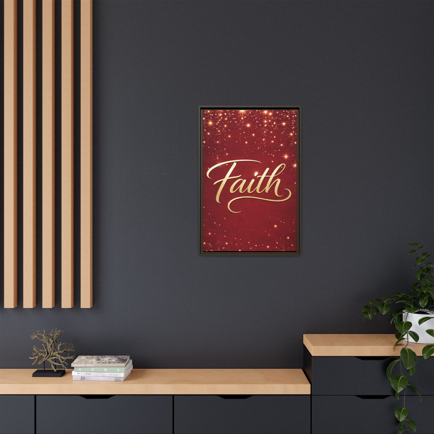 Faith Wall Art Canvas — Framed Red & Gold Holiday Print