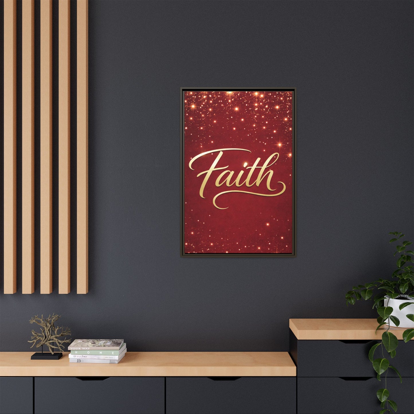 Faith Wall Art Canvas — Framed Red & Gold Holiday Print