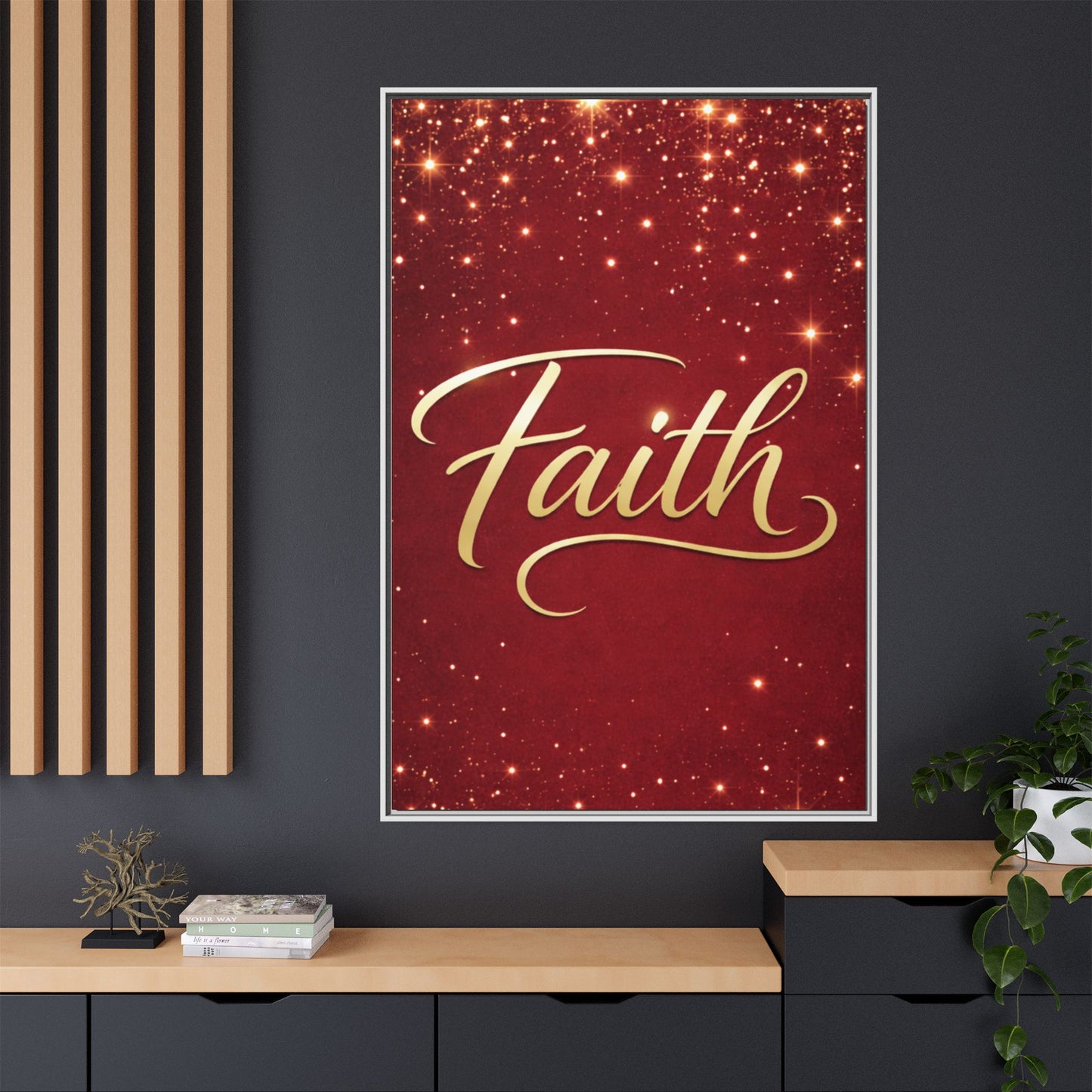 Faith Wall Art Canvas — Framed Red & Gold Holiday Print