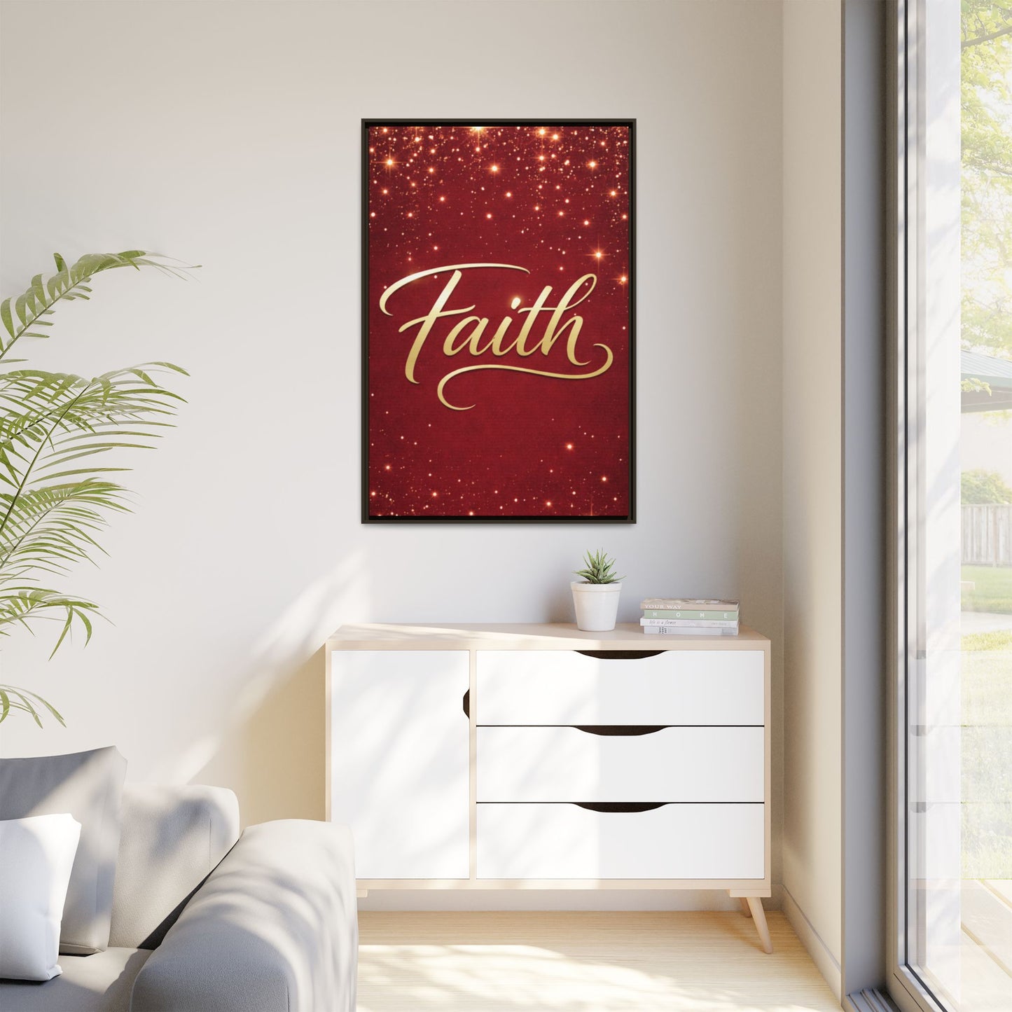 Faith Wall Art Canvas — Framed Red & Gold Holiday Print