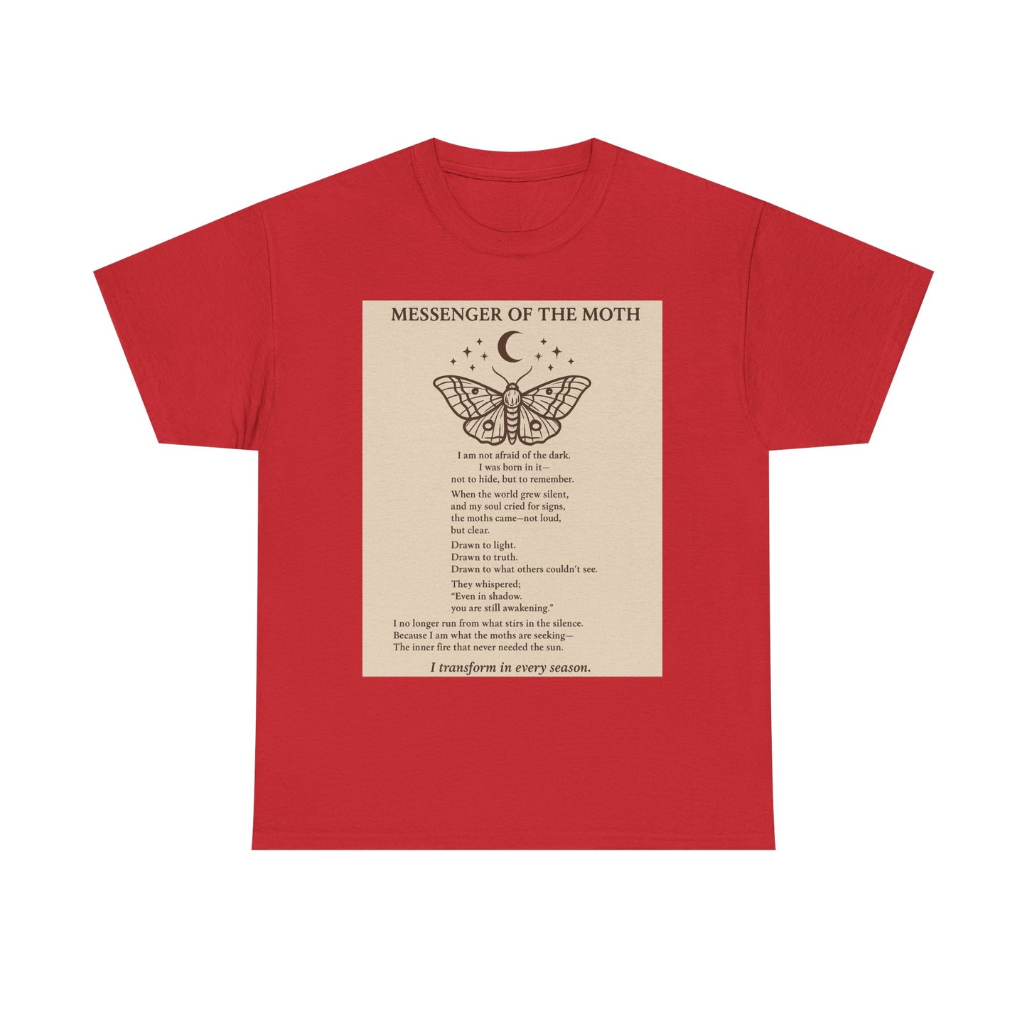 Messenger of the Moth Tee – Poem & Moth Illustration Spiritual Graphic T-Shirt