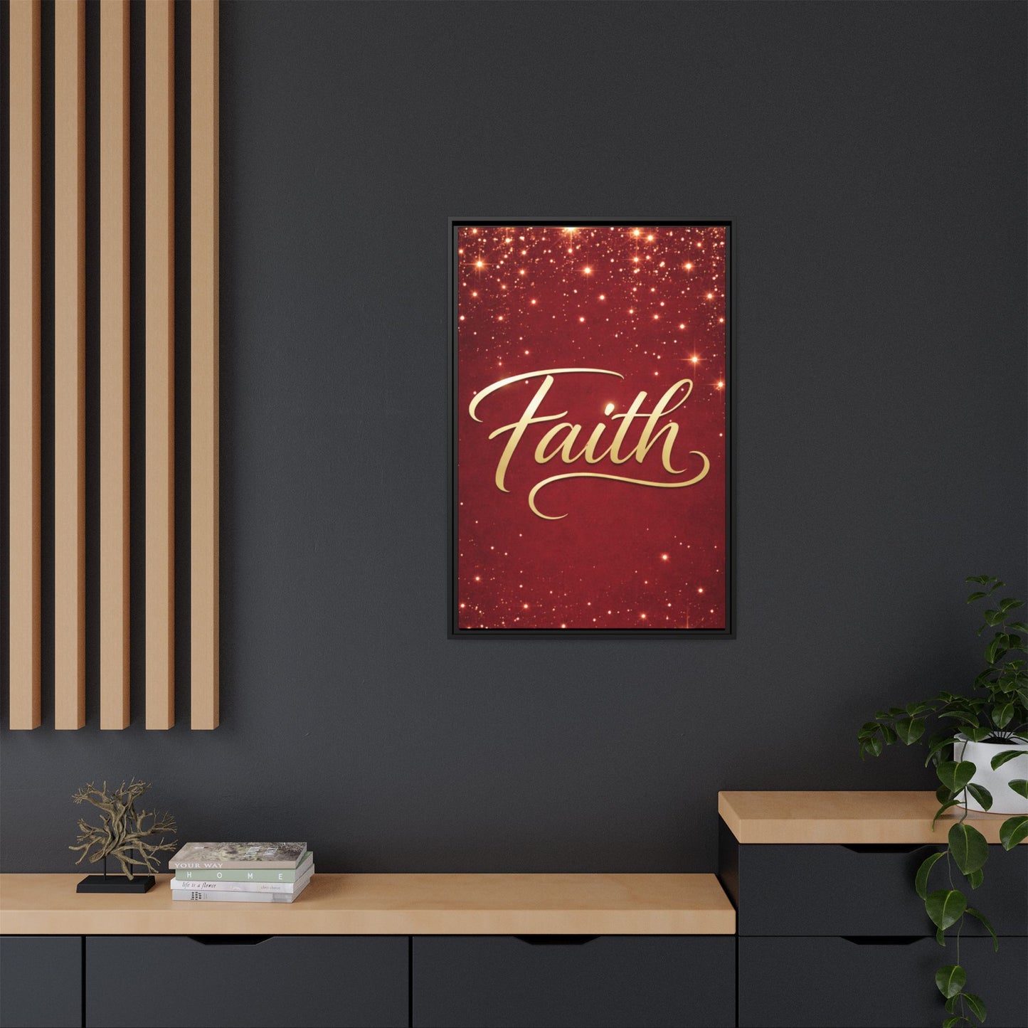 Faith Wall Art Canvas — Framed Red & Gold Holiday Print