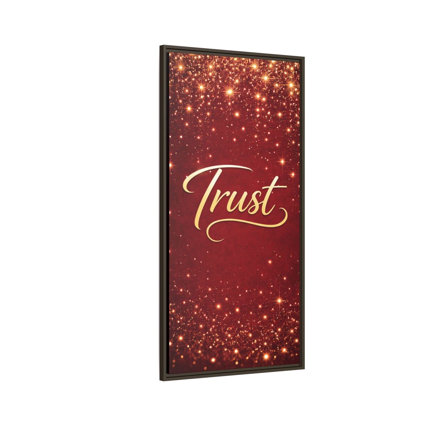 Trust Framed Canvas Wall Art — Gold Script on Sparkling Red Matte
