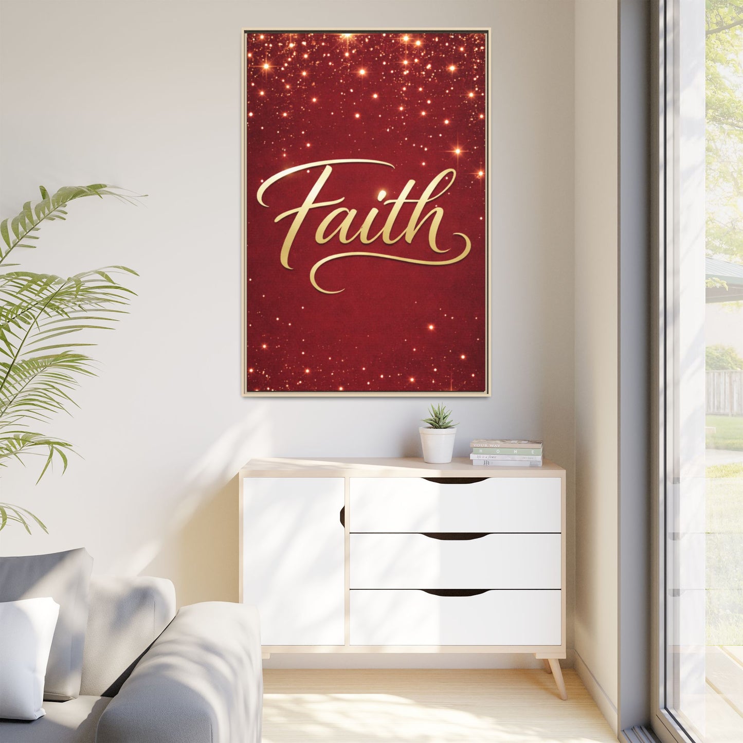 Faith Wall Art Canvas — Framed Red & Gold Holiday Print