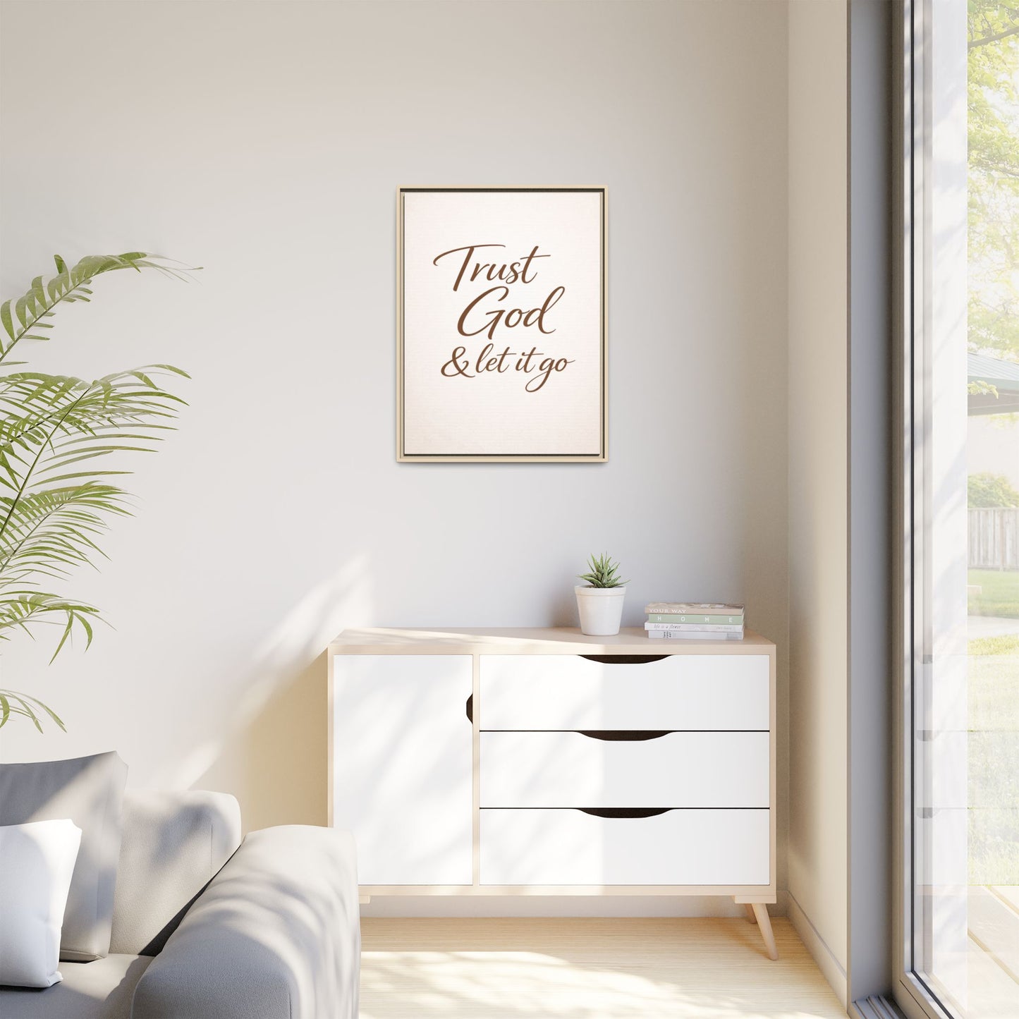 Framed Canvas Wall Art — "Trust God & Let It Go" Inspirational Quote