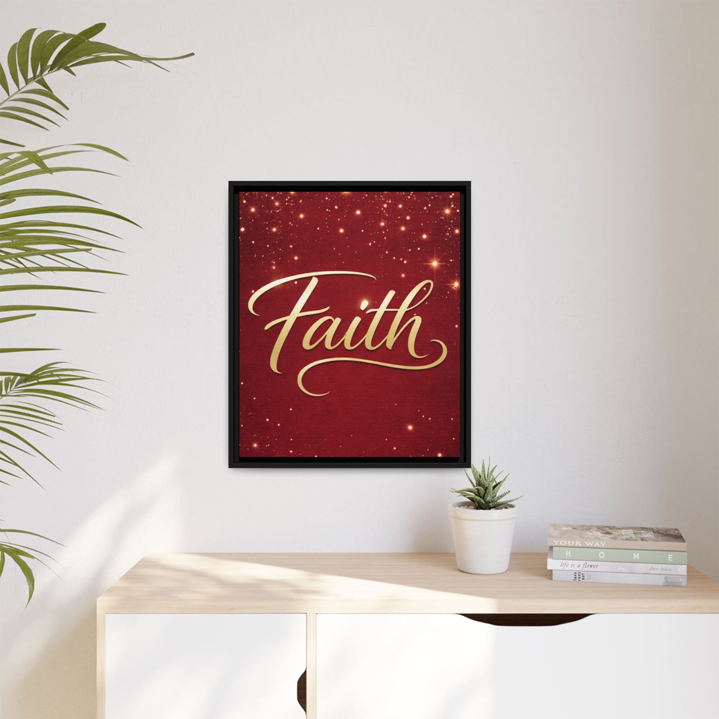 Faith Wall Art Canvas — Framed Red & Gold Holiday Print