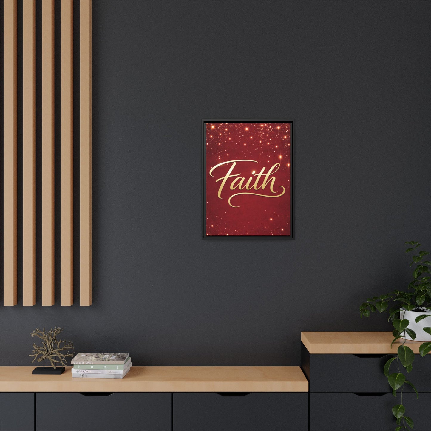 Faith Wall Art Canvas — Framed Red & Gold Holiday Print