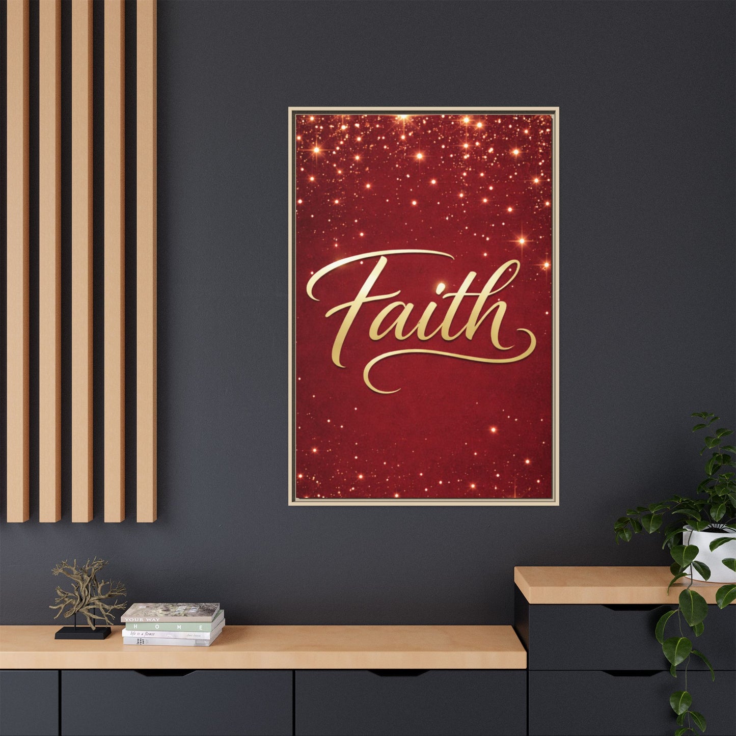 Faith Wall Art Canvas — Framed Red & Gold Holiday Print
