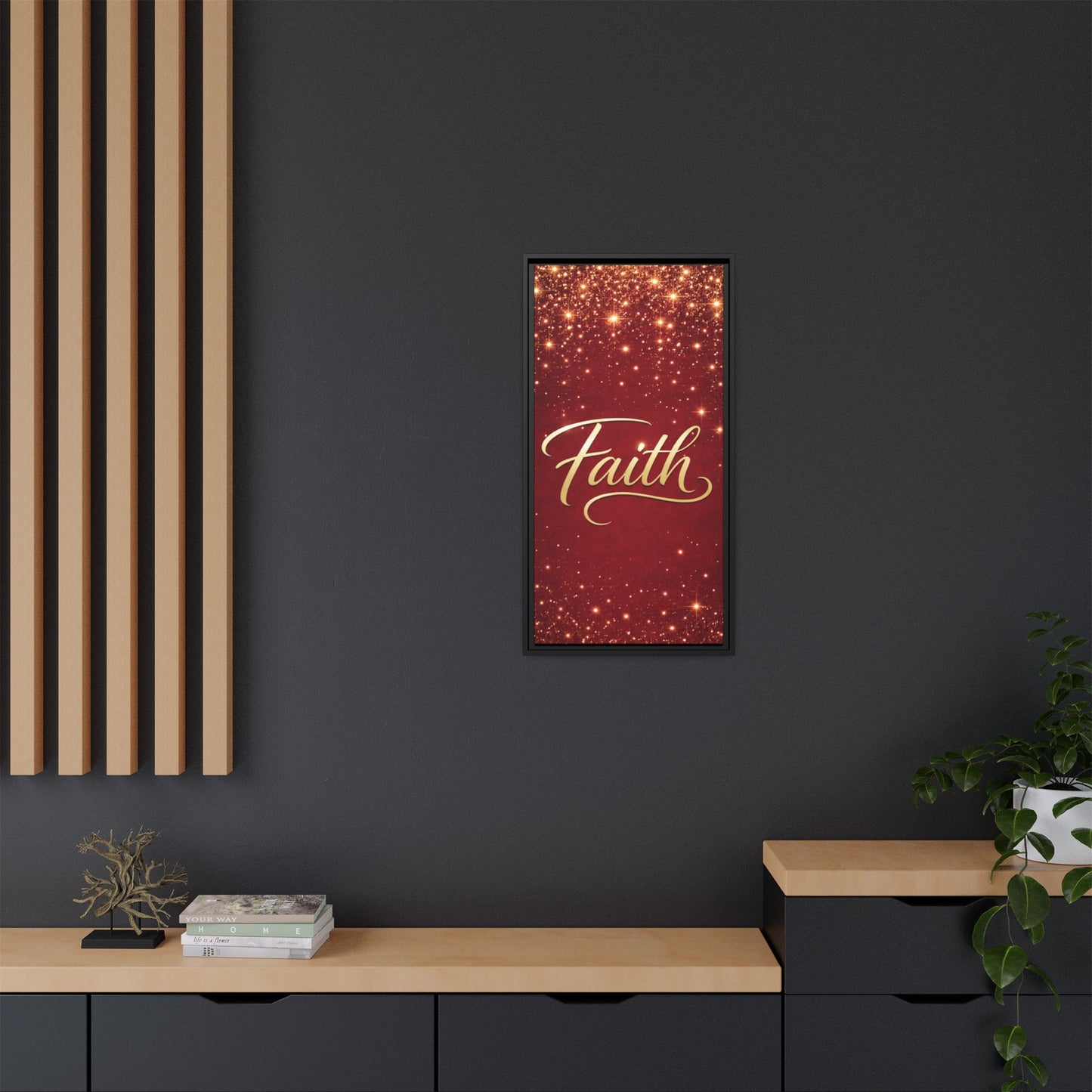 Faith Wall Art Canvas — Framed Red & Gold Holiday Print