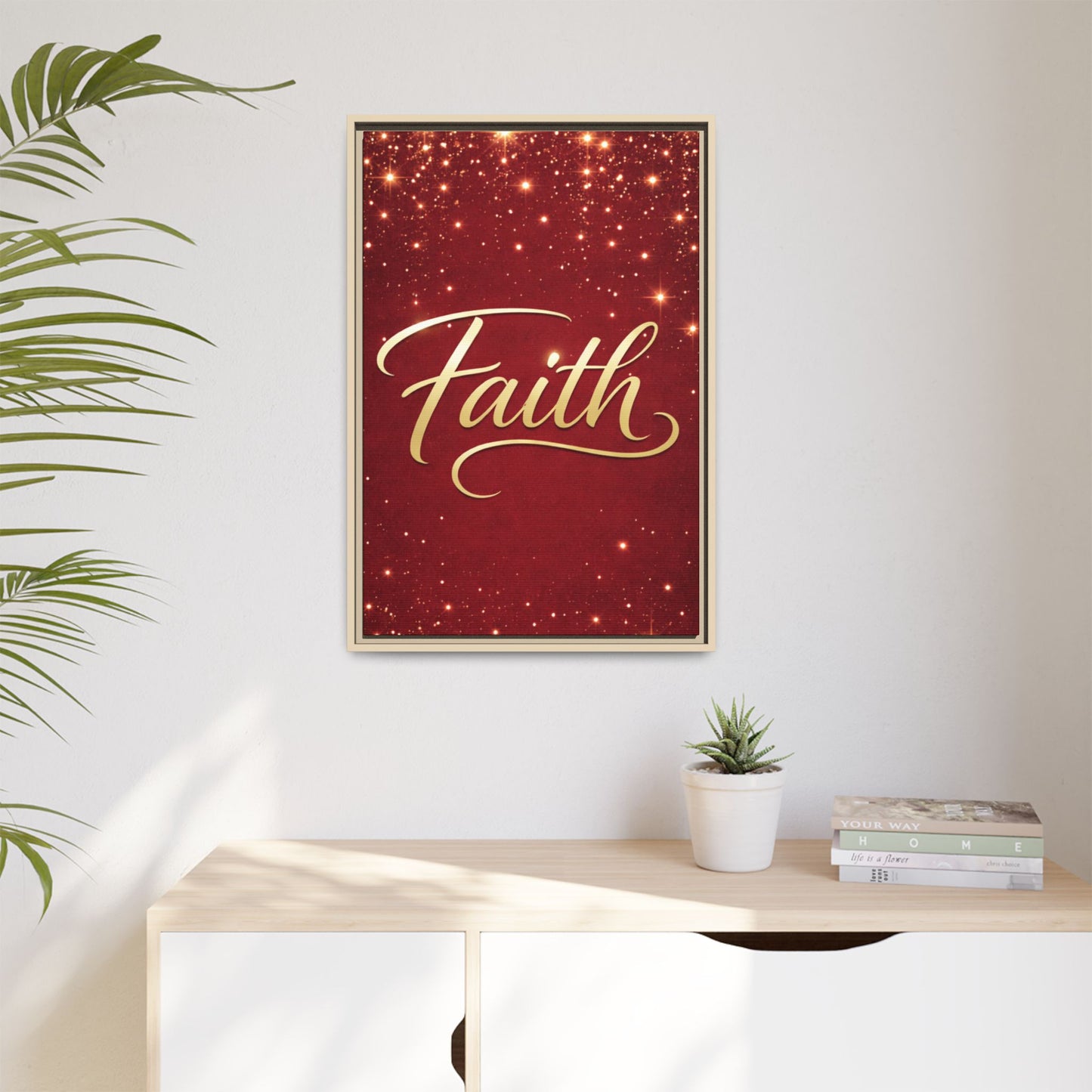 Faith Wall Art Canvas — Framed Red & Gold Holiday Print