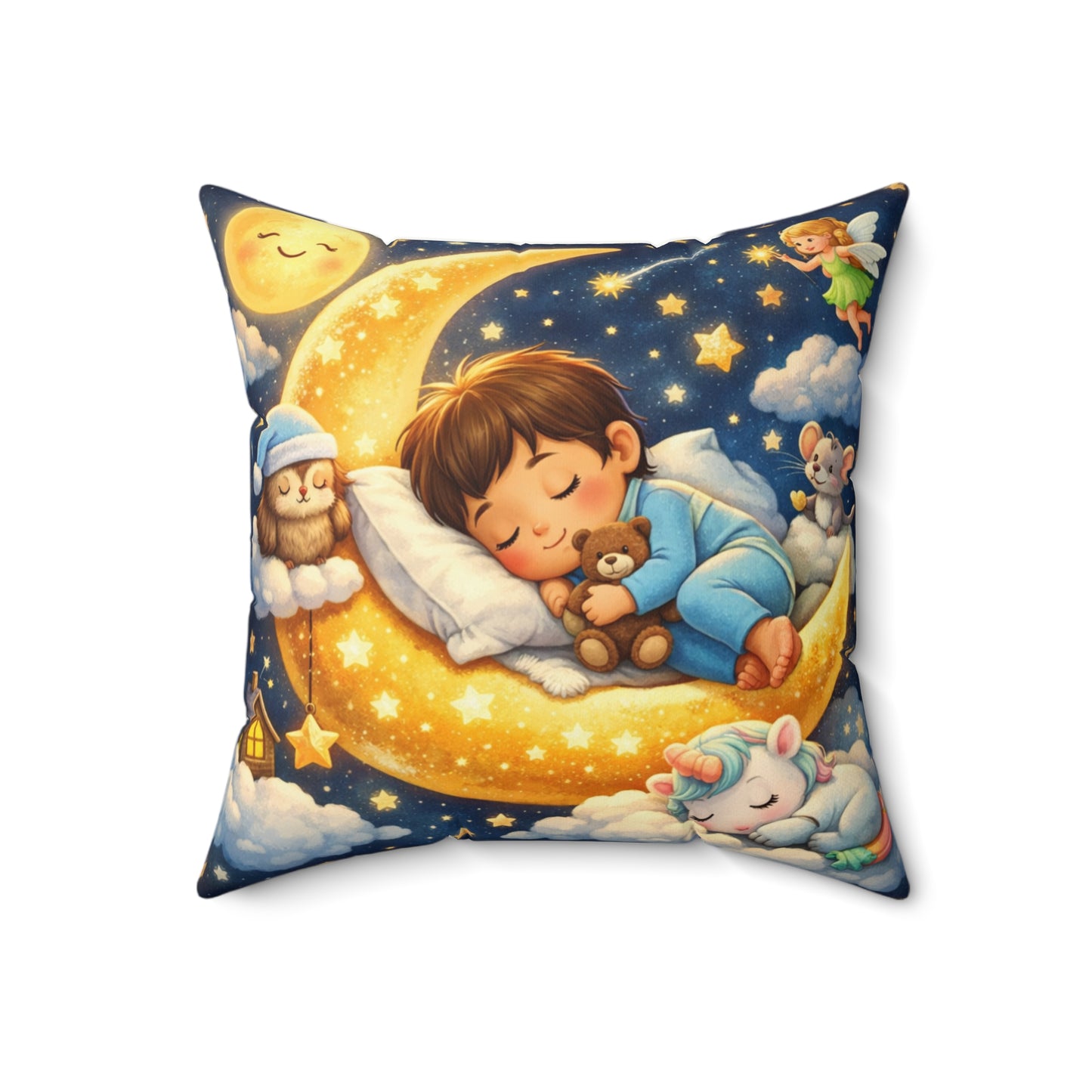 Sleeping Baby on Moon Pillow | Nursery Throw Pillow, Kids Bedroom Decor