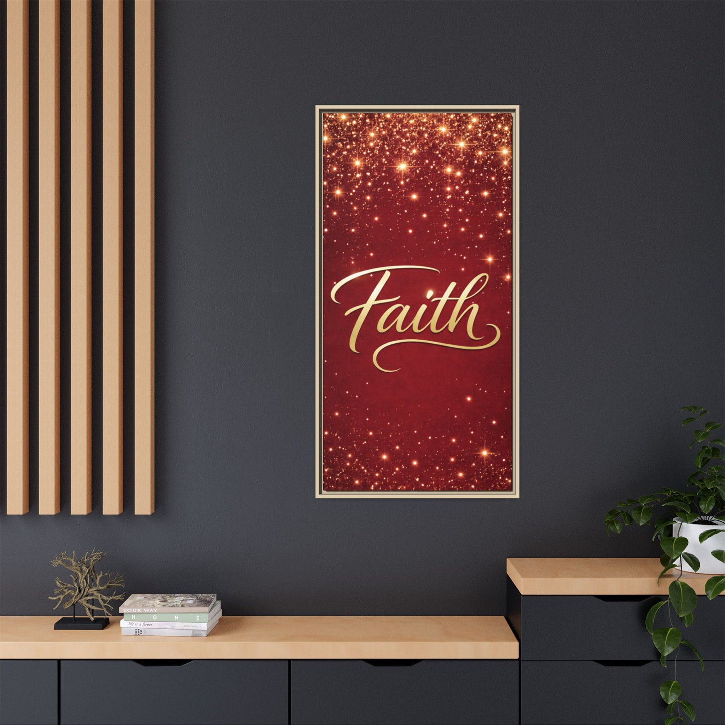 Faith Wall Art Canvas — Framed Red & Gold Holiday Print