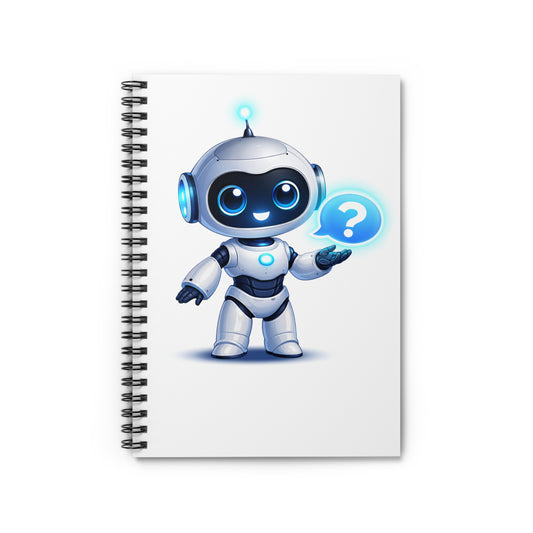 Cute Blue Robot Question Mark Spiral Notebook | Ruled Journal